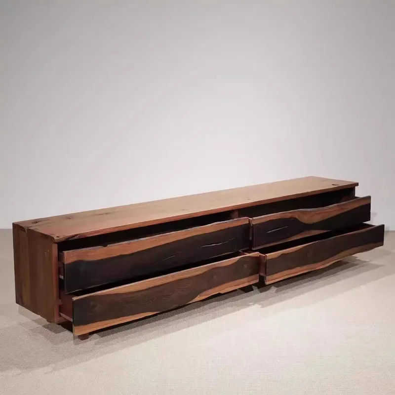 Wooden Pull Out TV Cabinet Original Design Side Table Wabi Sandy Style Living Room Storage Console Household Furniture