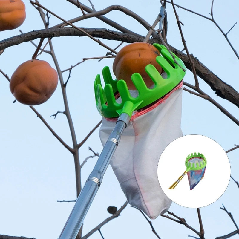 Fruit Harvesting Head with Detachable Net Bag, Threaded Mount Basket, Open Net Design for Garden and Farm Daily Use D2RD