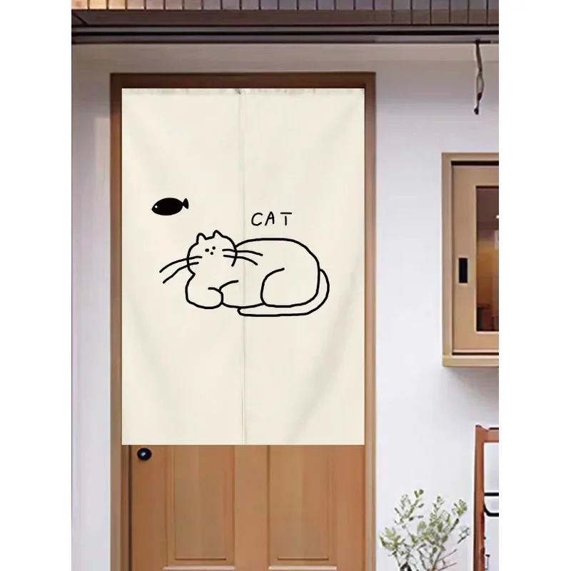 VIKAMA Minimalist Family Noren Door Curtain Cute Line Drawing Print Fabric Partition Curtain for Home Living Room Decor