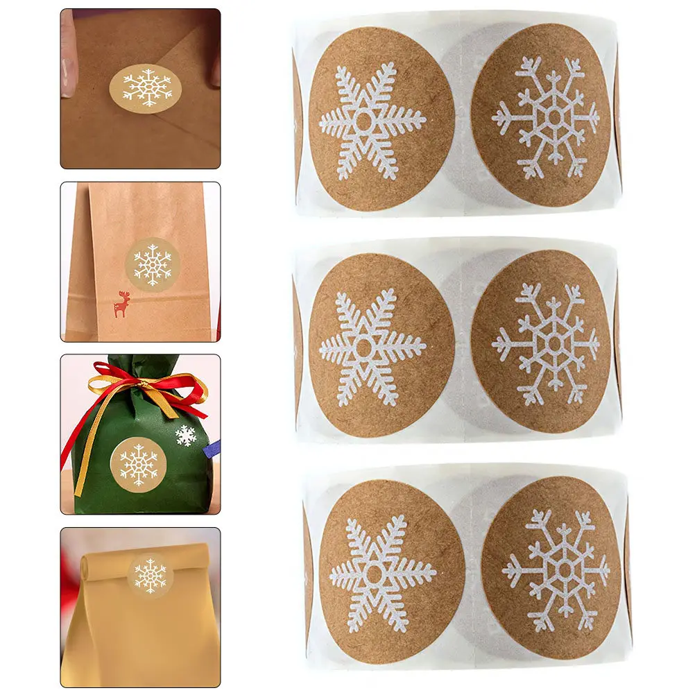

3 Rolls Christmas Stickers Snowflake Design Strong Sticky Adhesive for Candy Bag Sealing Notebook Decoration Furniture Holiday