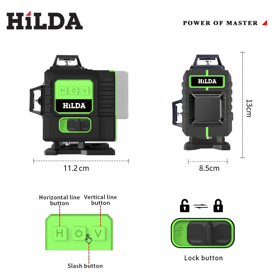 HILDA 16/12 Lines 4D/3D Laser Level Green Line Self-Leveling 360 Horizontal And Vertical Super Powerful Laser Level