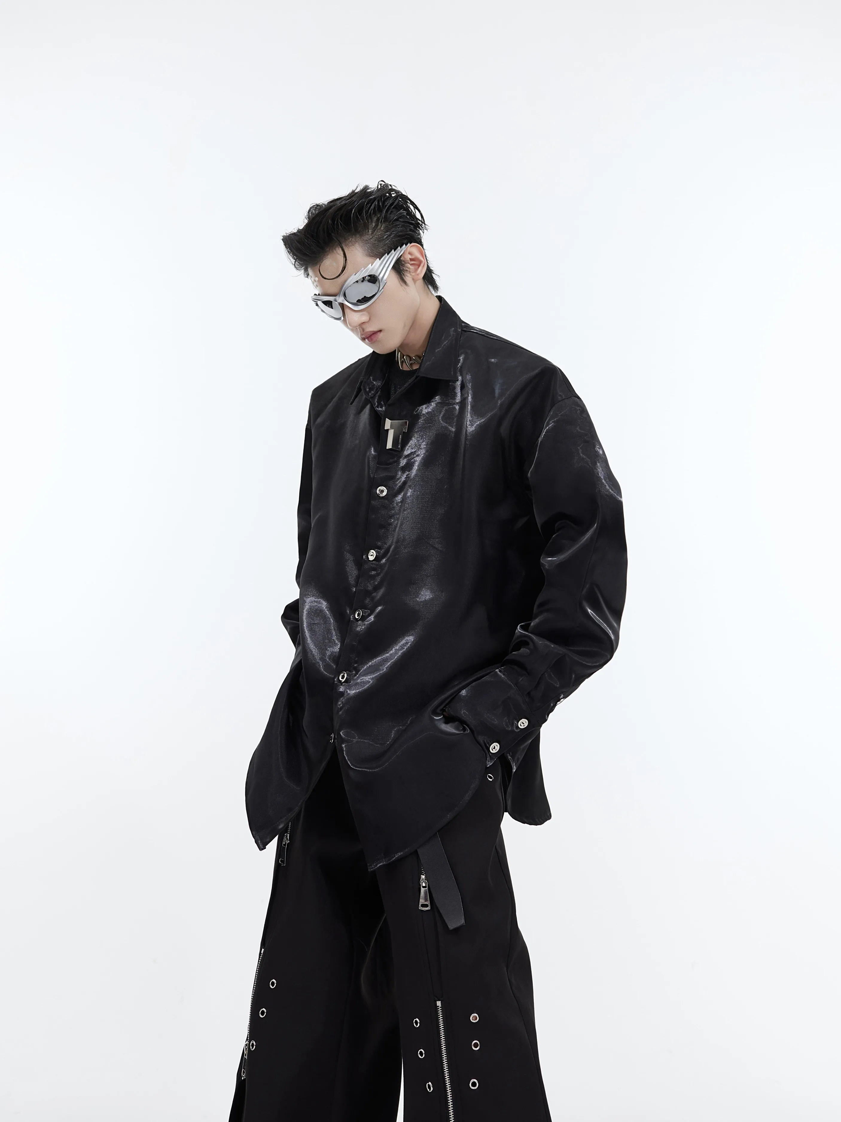 

Argue Men's Liquid Glow Shoulder Pad Shirt Outerwear Casual Loose Fit Long Sleeve Cotton Youthful Style Spring Season