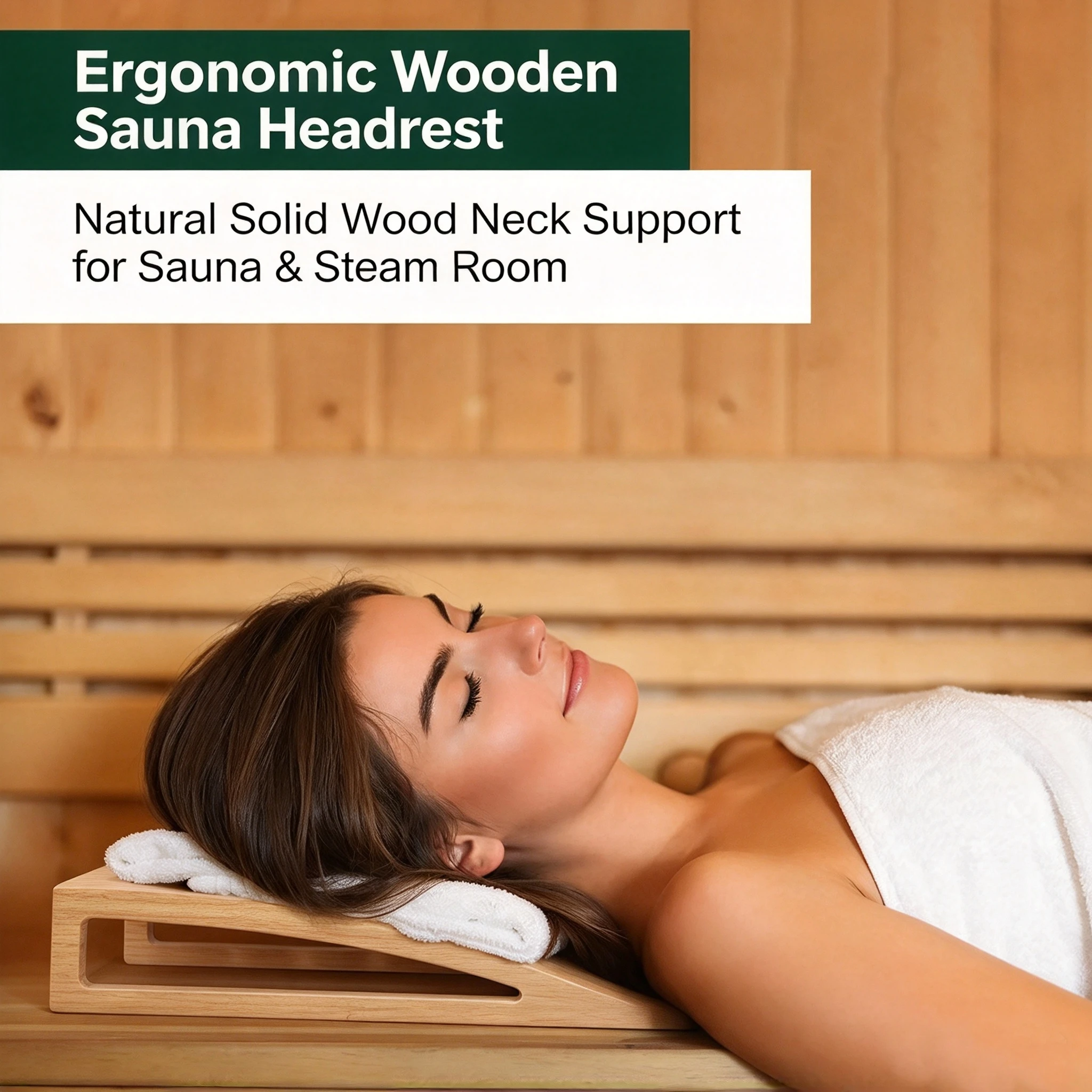 Wood Sauna Headrest Ergonomically Curved Backrest Natural Solid Wood Neck Support Pillow For Sauna Relaxation & Steam Room