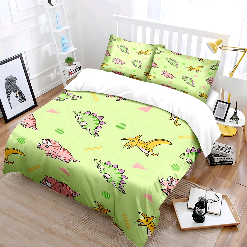 Cartoon Dinosaur Pattern Background Duvet Cover Set Digital Print Colorful Polyester Bedding with Zipper Closur for kids gifts