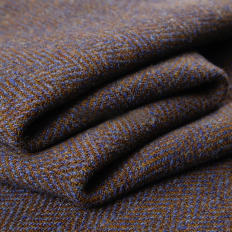 Doppelseitiger Stoff aus Wollmischung mit Fischgrätenmuster, Blau, Braun, Wintermantel, Material, Braut, Hochzeit, individuelle Schneiderei, DIY-Bastelbedarf