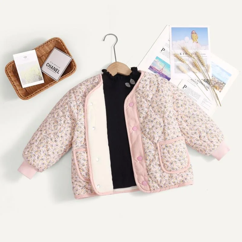 Girls Fashion Coat Baby Winter Padded Quilted Jacket Children Girls Long Sleeve Floral Outerwear Mother Daughter Clothing 1-16T