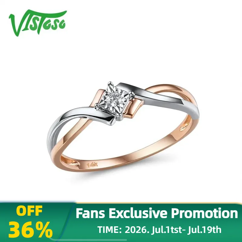 VISTOSO Pure 14K 585 Two-Tone Gold Sparkling Illusion-Set Miracle Plate Diamond Ring For Women Anniversary Trendy Fine Jewelry