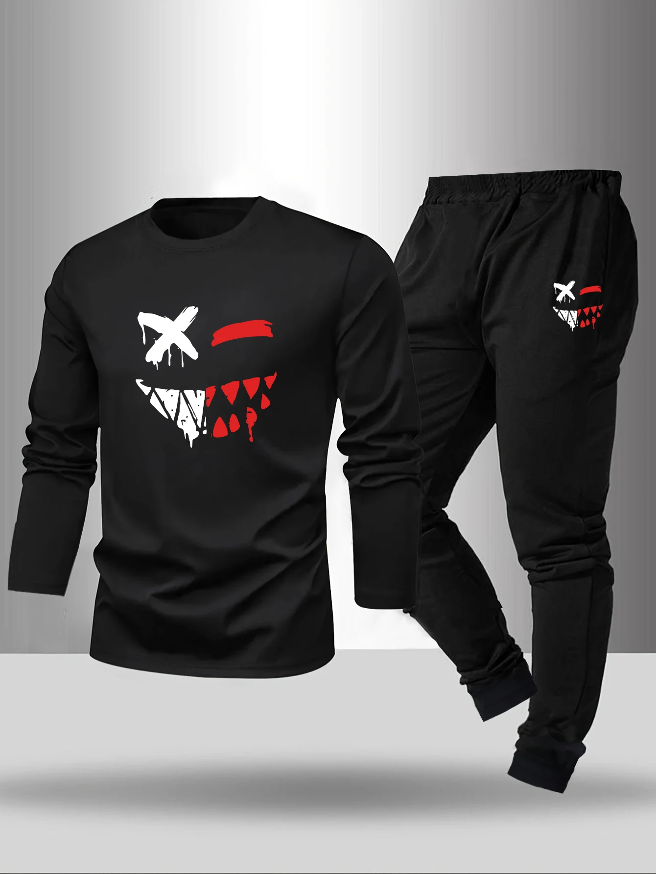 

2-piece set of men's pajamas for spring summer autumn long sleeved pants funny geometric pattern base shirt home suit set
