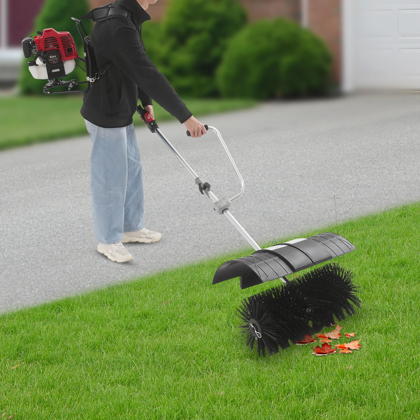 1.7KW 52CC Fuel Turf Lawn Sweeper Machine Backpack Hand Push Power Broom for Artificial Turf