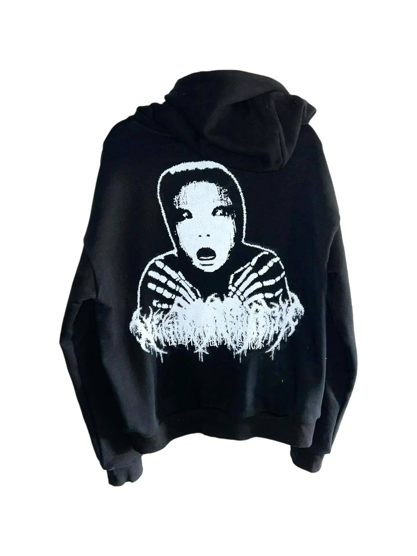 Men Gothic Horror Print Zip Up Hoodie Dark Anime Face Graphic Sweatshirt Y2K Harajuku Streetwear Outerwear Casual Black Tops