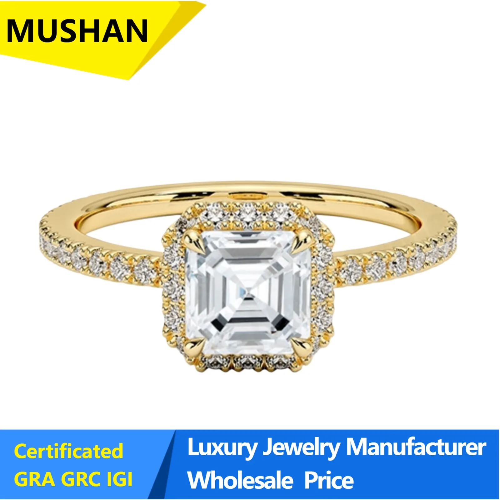 MuShan Jewelry 925 Silver 10k Gold 14k 18k Gold Rings Lab Grown Diamond IGI Certificated Women Ring Wedding Band Fine Jewelry