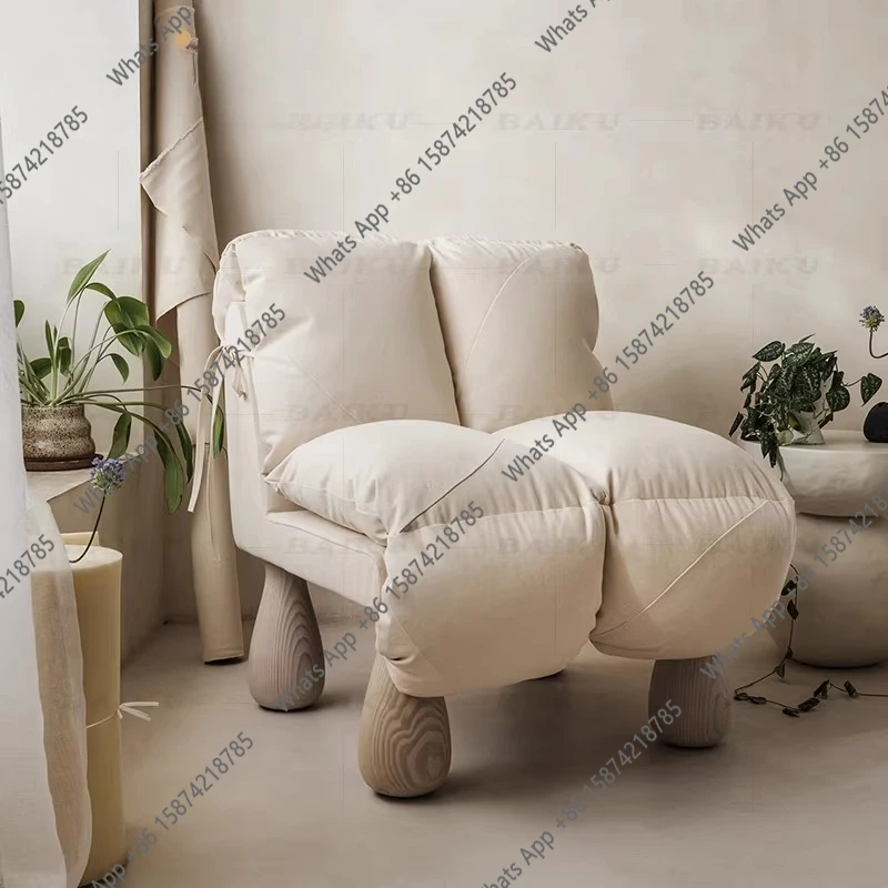 

Nordic cream-style upholstered nap chair, small apartment, living room, removable fabric upholstery chair, ash wood sofa