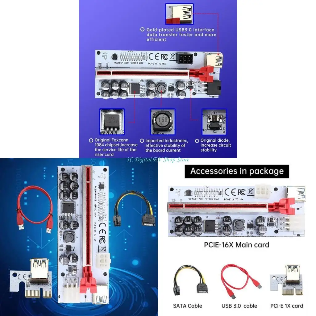 

E74D 6 шт. PCI-E Riser PCI E для карт майнинга Express 1X–16X USB PCI-E to