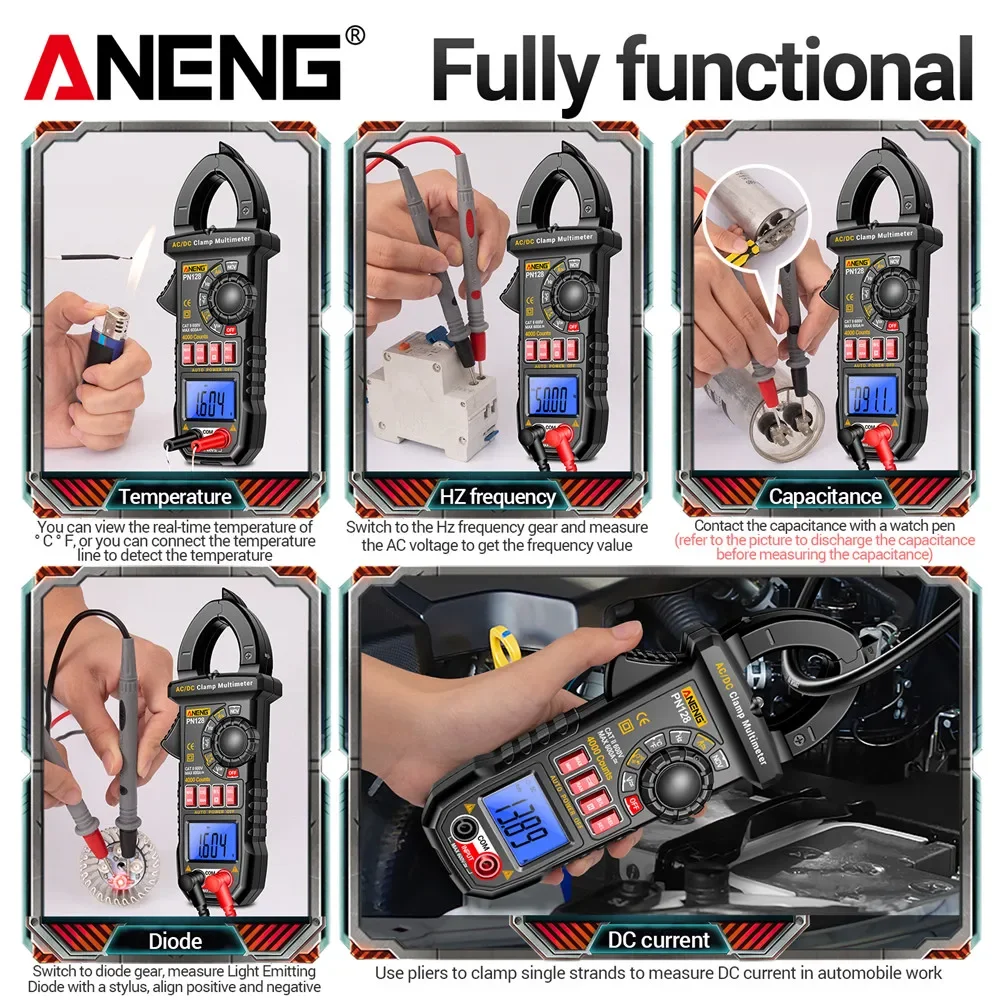 ANENG PN128 Clamp Meter 600A  High Precision AC/DC Current Voltage NCV 4000 Count True RMS Digital Multimeter Test Measure Tools