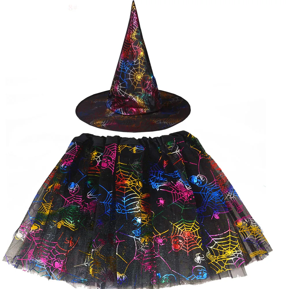 Tutú de telaraña para niñas, falda de telaraña, sombrero de mago y bruja, disfraz de Halloween elegante de tul, trajes de fiesta de cumpleaños y