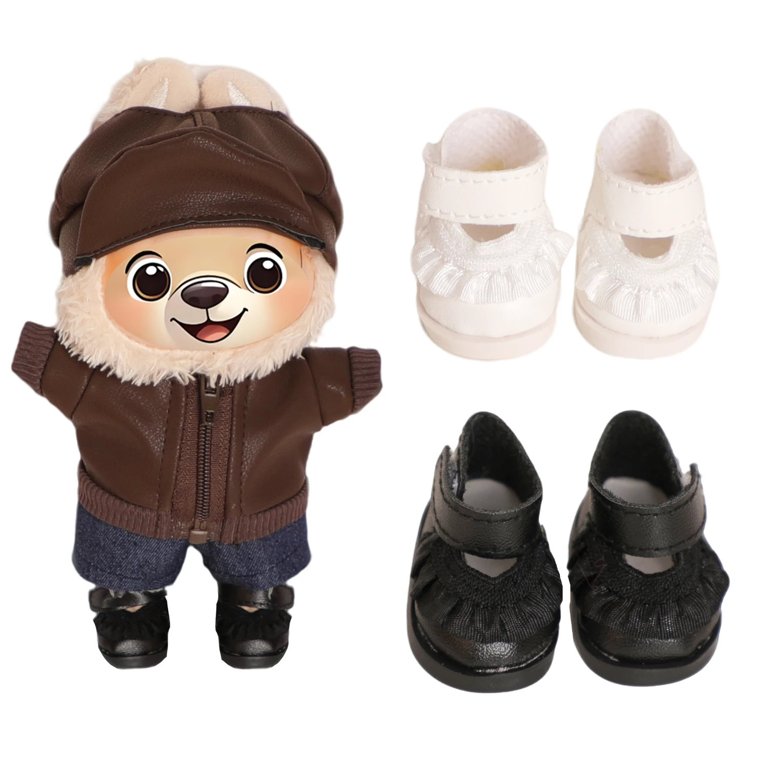 Voor 17 cm Labubu Meisje Pop Schoenen 3.8 cm Pu-Lederen Mini Schoenen Kant Leuke Schoen Voor V1 V2 V3 Labubu Poppen Katoen Speelgoed 2 kleuren