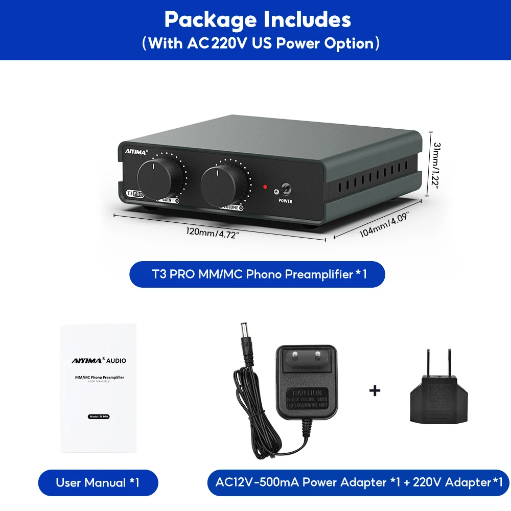 AIYIMA T3 PRO RIAA MM/MC Phono-Vorverstärker Vinyl-Plattenspieler Stereo-Vorverstärker Verstärker Plattenspieler mit Verstärkungsregelung 5