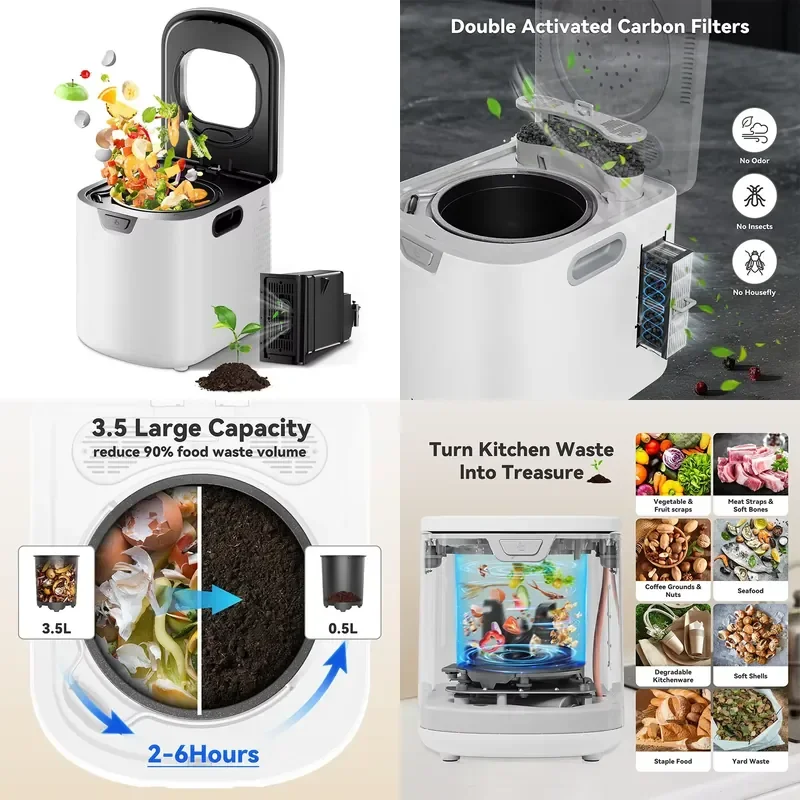 The 4L intelligent electric kitchen composter is odorless and automatically cleans food waste into , suitable