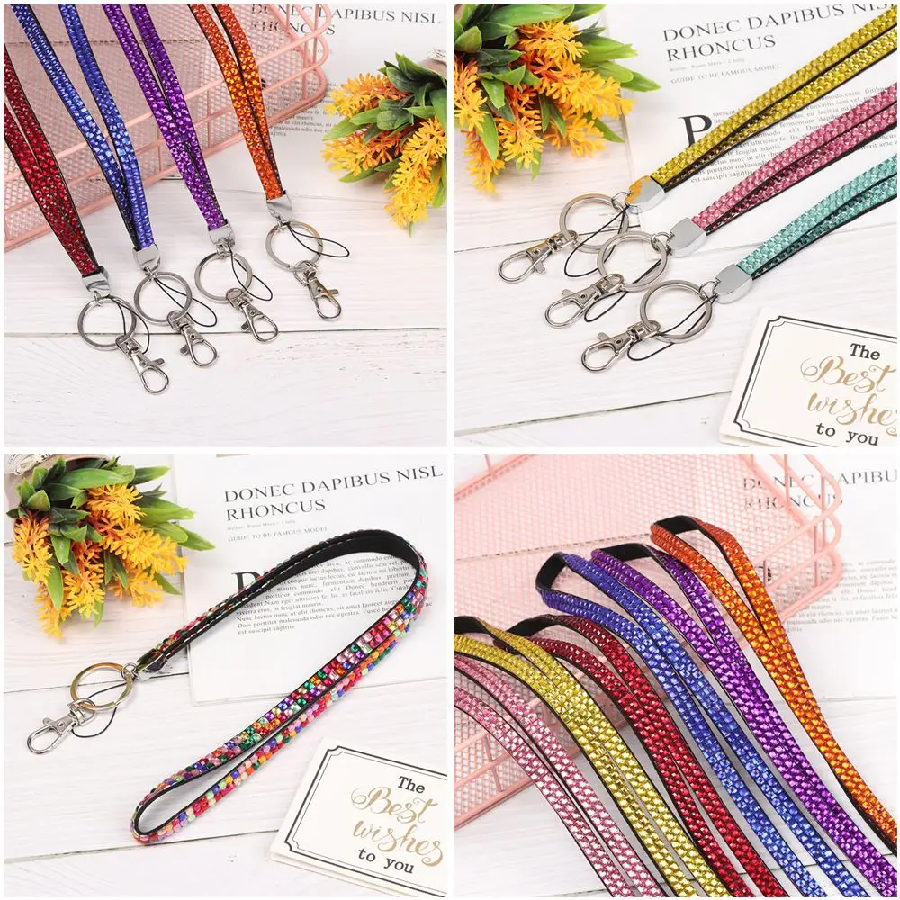 1pc Office Supplies Card Holder Crystal Rhinestone  Lanyard Hanging Rope Neck Strap