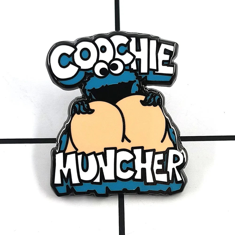 Creative Cartoon Character Badge Funny Eating Cookies Monster Brooch Cute Anime Peripheral Enamel Pin Collar Accessories Gift