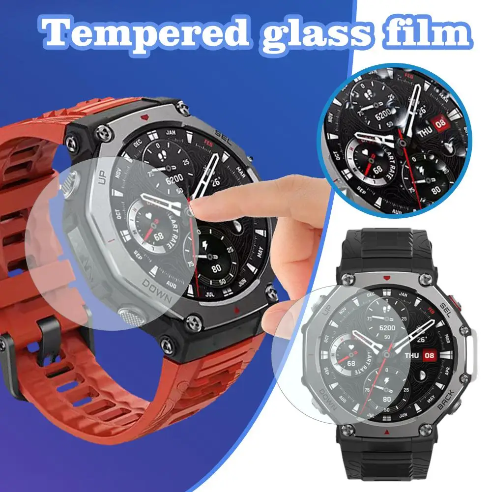 2-in-1 Protective Case + Screen Protector Glass for Amazfit T Rex 3 TRex3 Smart Watch Bumper Protection Cover & Tempered Gl D7L7