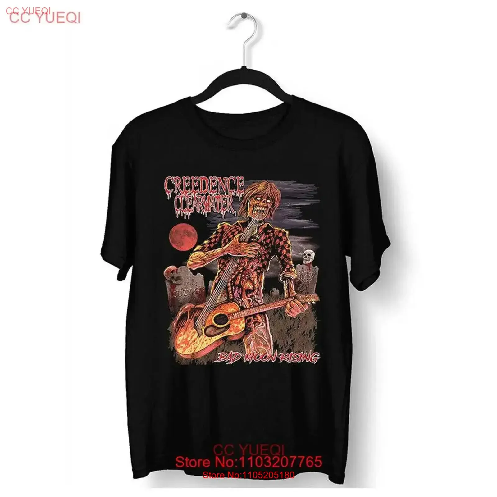 حار Creedence كليرووتر إحياء الجمجمة القطن الأسود S 234XL تي شيرت HS610 خمر غسلها عادية امتدت أوم تنوعا #1