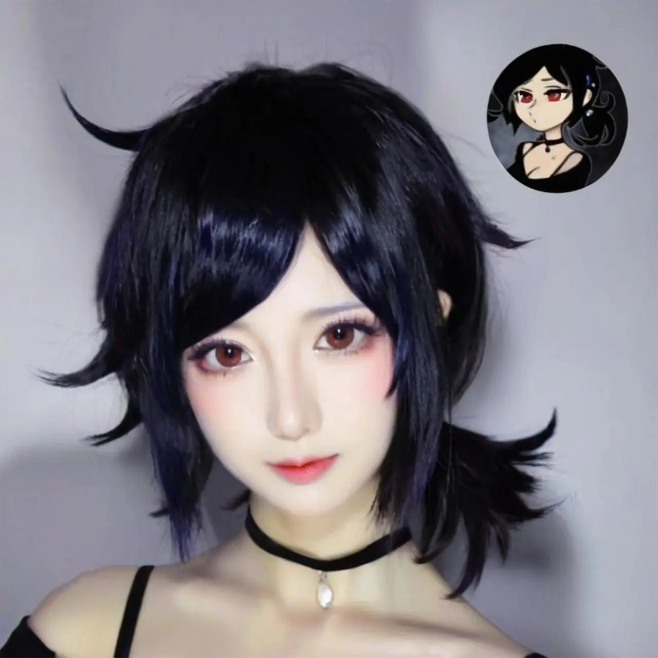 Game Lily Cos Wig Andy and Lily's Coffin Black Medium Ponytail Wig Women Gothic Short Hair Cosplay Wig For Halloween Comic Con