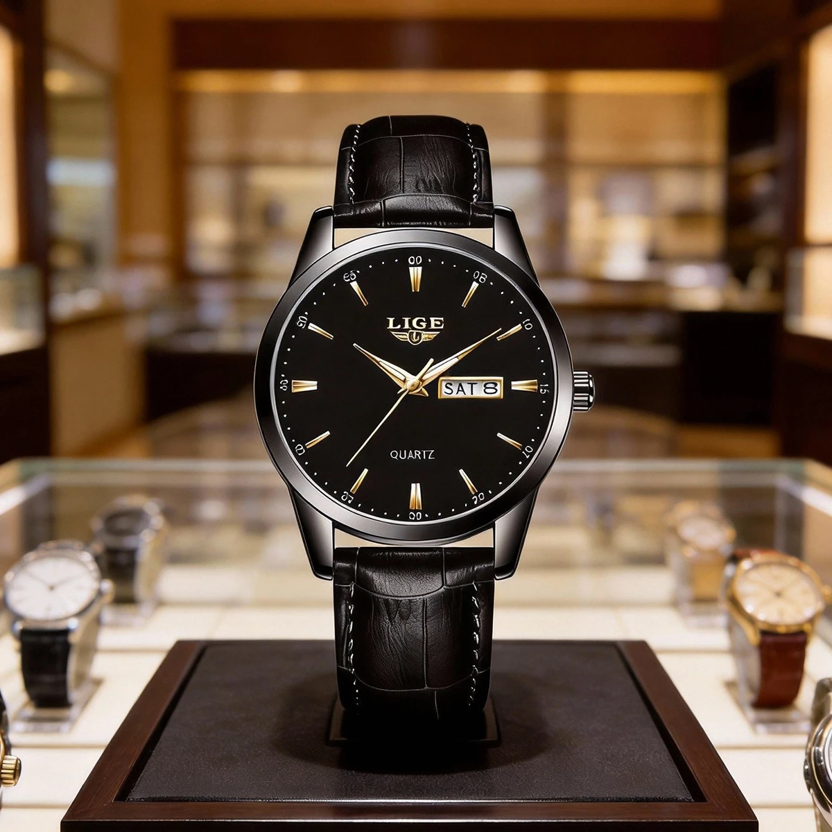 

Мужские часы LIGE Top Luxury, хронограф, с указателем даты, кварцевые, водонепроницаемые, кожаный ремешок, модные, деловые, наручные часы.