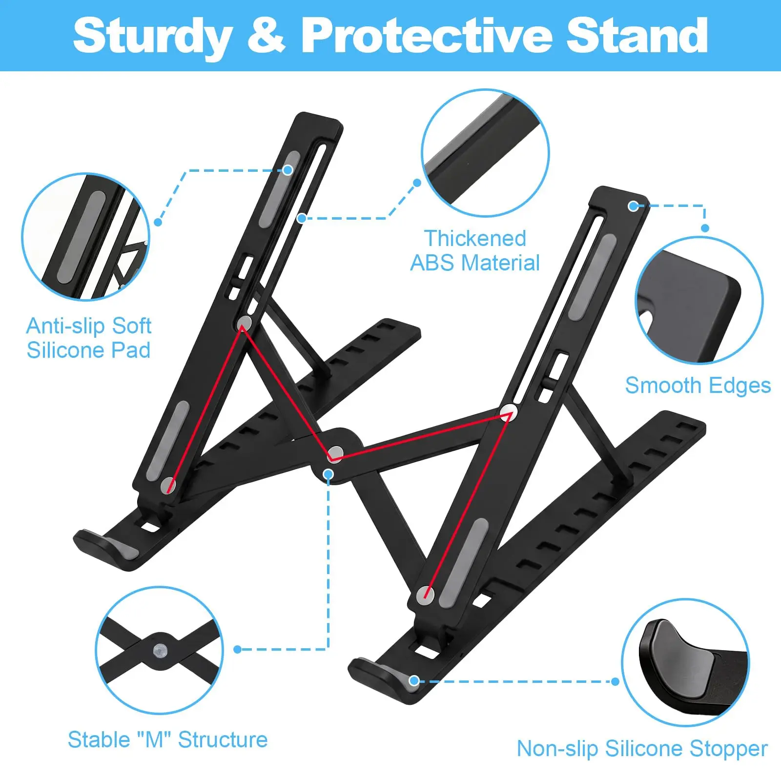 Laptop Stand for Desk 10Angle Adjustable Desktop Riser Foldable Portable ABS Ventilated Cooling Notebook Holder Ergonomic Design