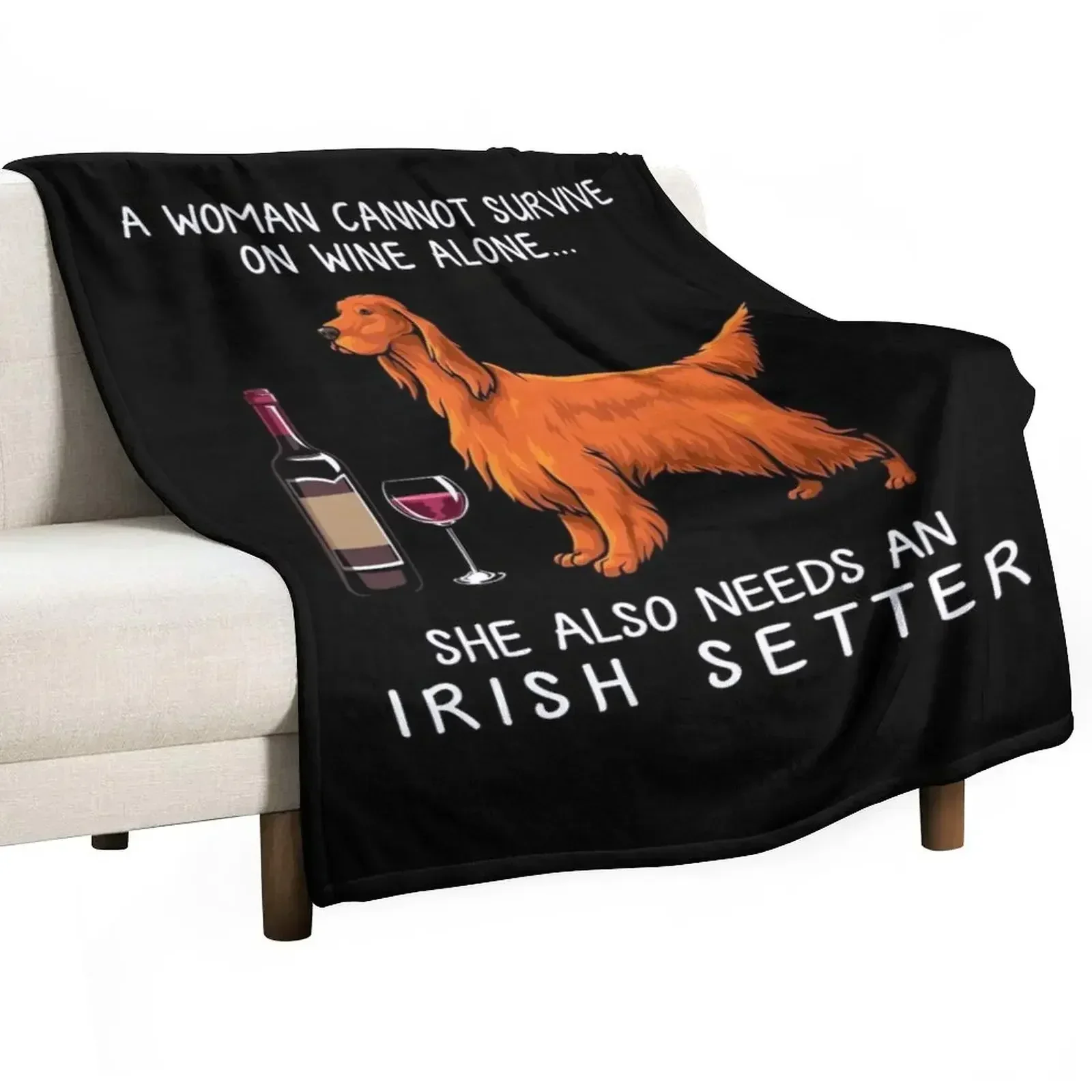 

Irish Setter and wine Funny dog Throw Blanket Summer Luxury Throw Blankets