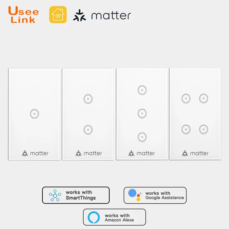 Tuya Matter Smart Switch 1/2/3 Gangs Touch Light Smart Curtain SwitchSwitch Glass Panel By Alexa Google Home Siri Homekit