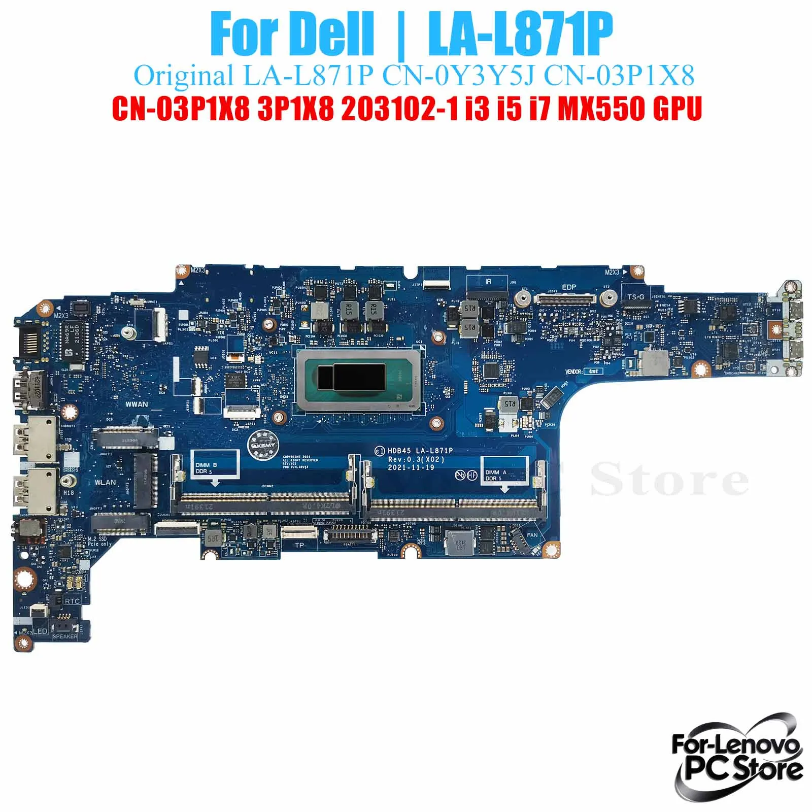 

LA-L871P For DELL Motherboard LA-L871P Latitude 5431 CN-0Y3Y5J CN-03P1X8 203102-1​ W/CPU Laptop Mainboard