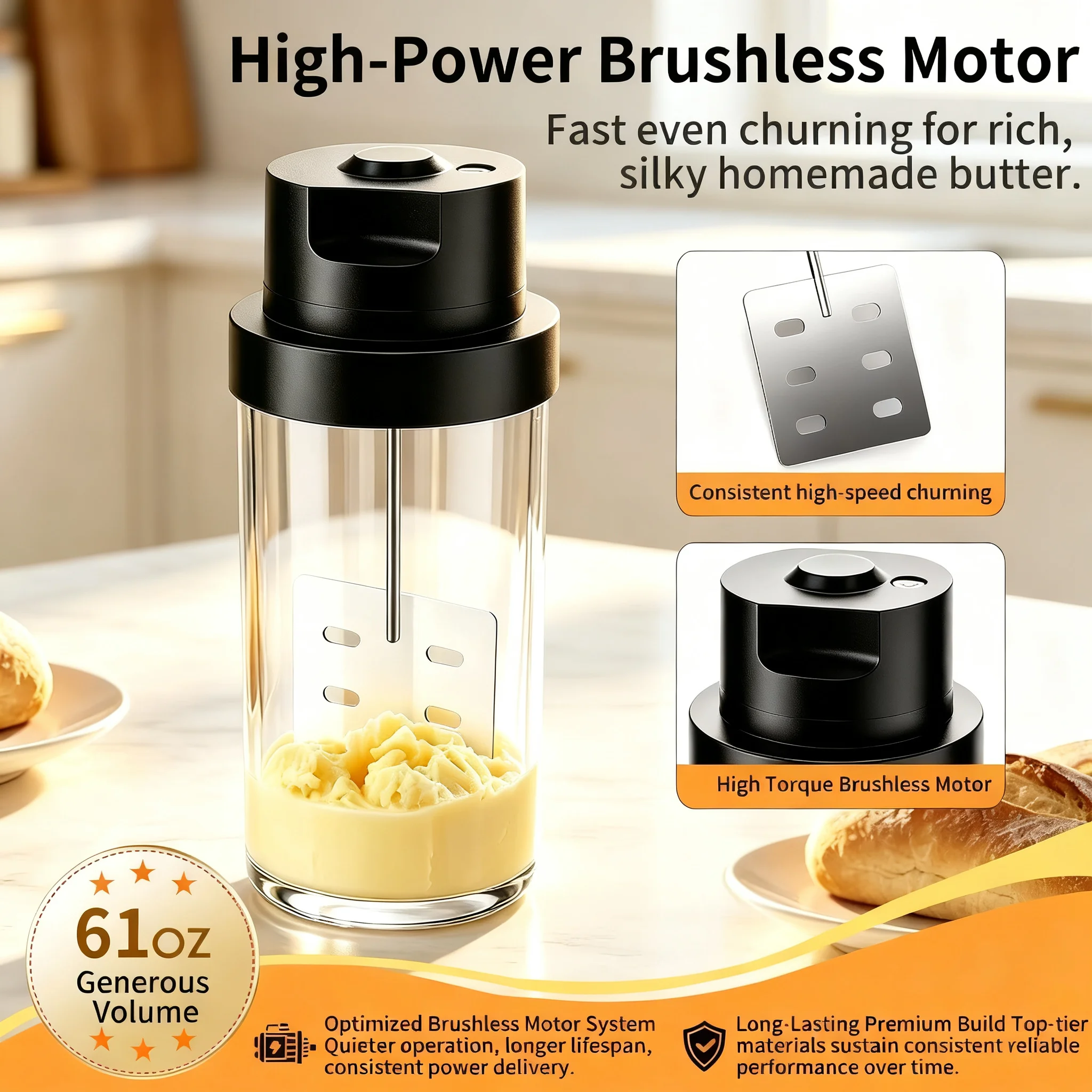 Dual Purpose Butter Churn Mixer, Hand Cranked & Electric Butter Stirring Machine for Dairy Processing