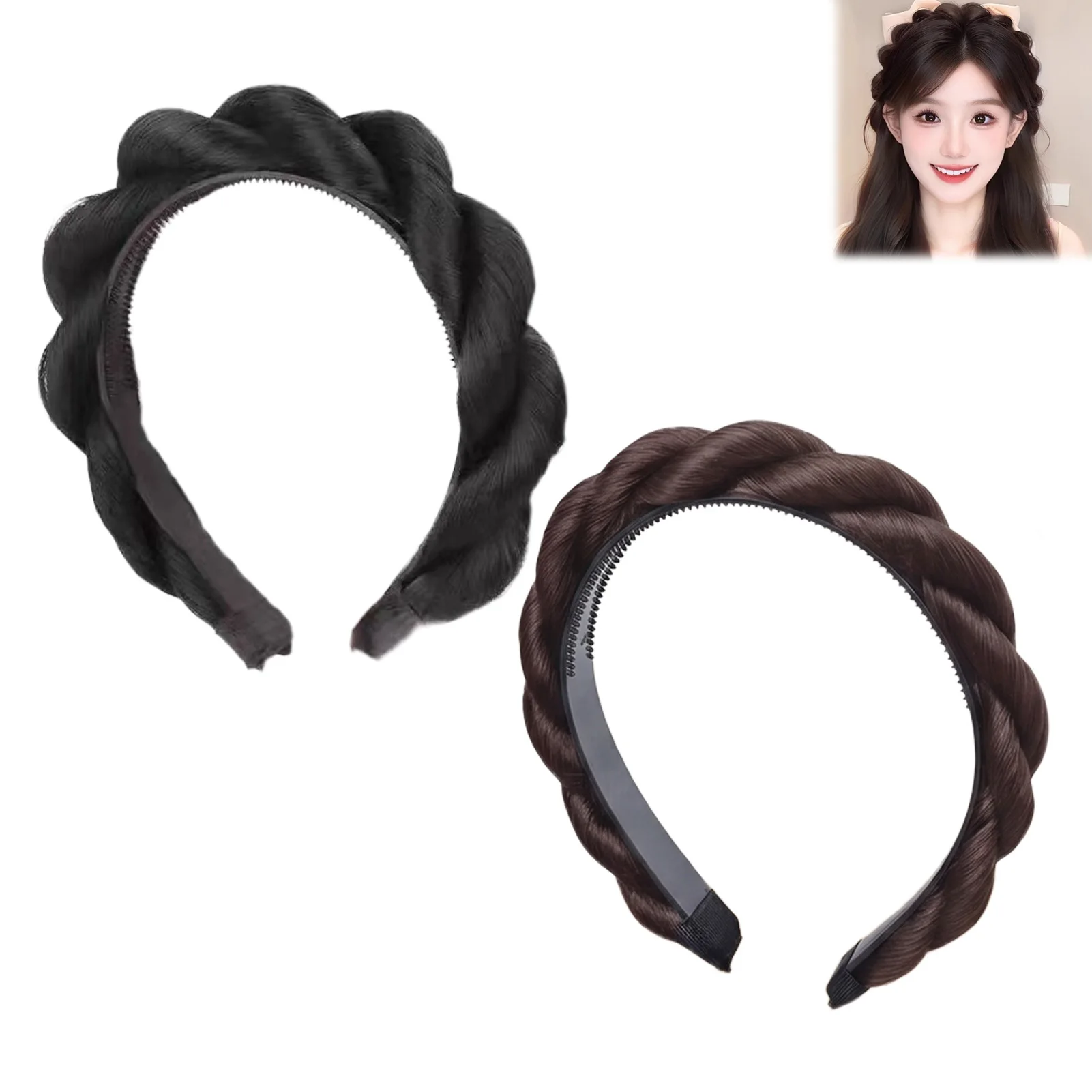 Wedding Braided Hairband Puffy High Crown Wig Headband Retro French Style Accessory for Bridal Party Elegant Hairpiece