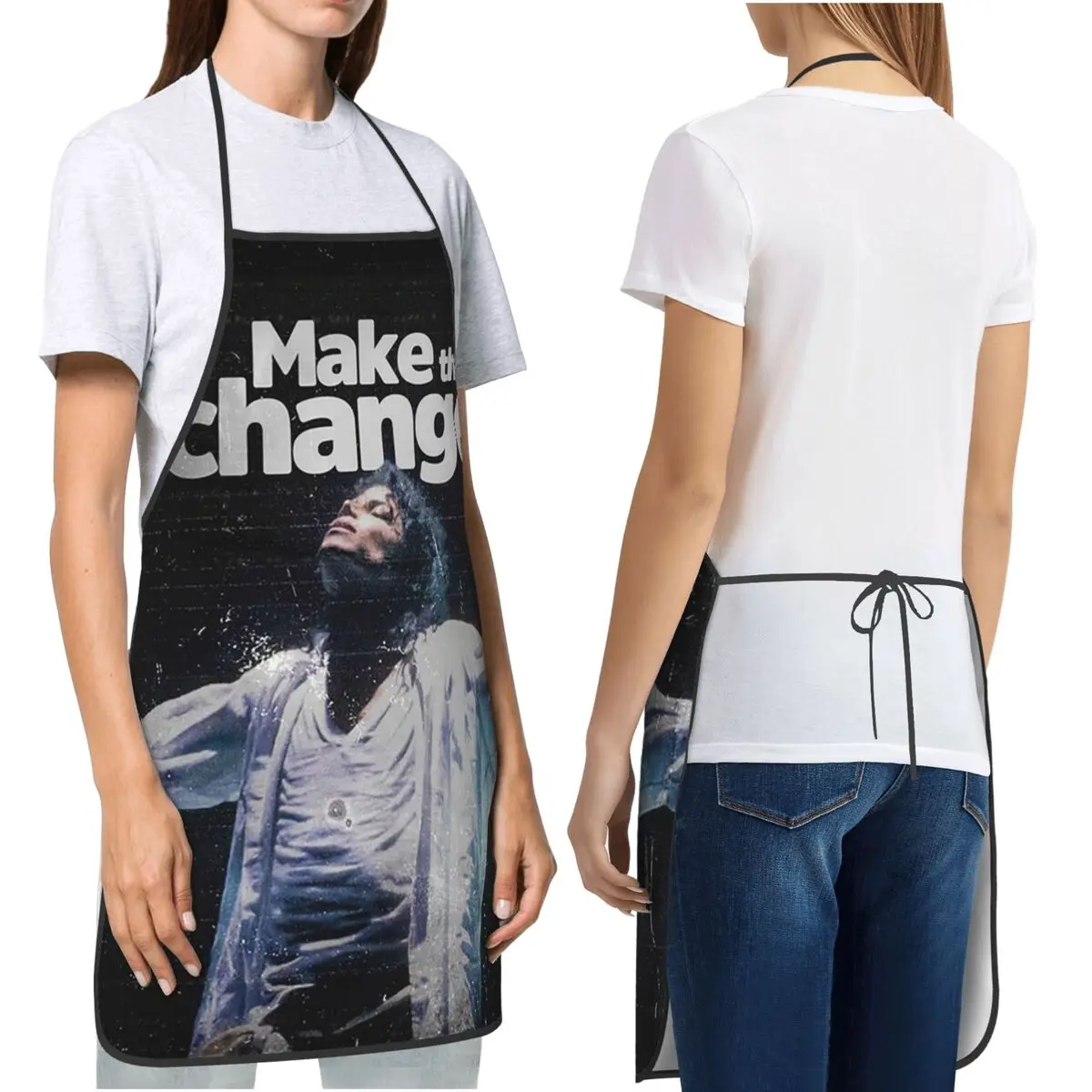 Michael Jackson Make That Change Apron Chef Cooking Cuisine Tablier Bib Kitchen Cleaning Pinafore for Women Men Painting