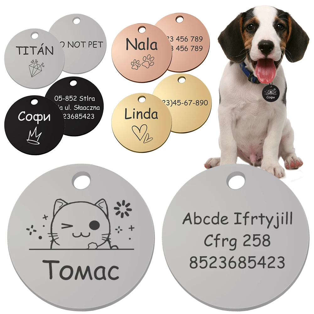 Personalized Pet Cat Dog Name Collar Accessories Circle Custom Engraved ID Tag Necklace Chain Charm Supplies For Dog Product