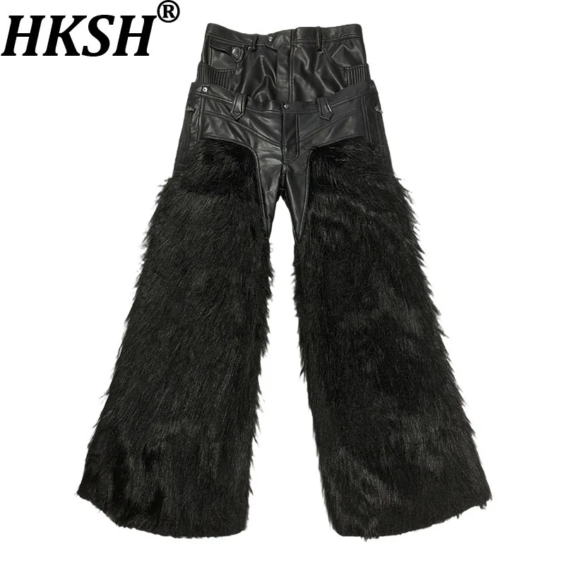 

HKSH весна осень зима новые мужские брюки-карго в стиле панк Waste Land Dark Techwear деконструированные широкие меховые лоскутные брюки-карго кожаные HK14878