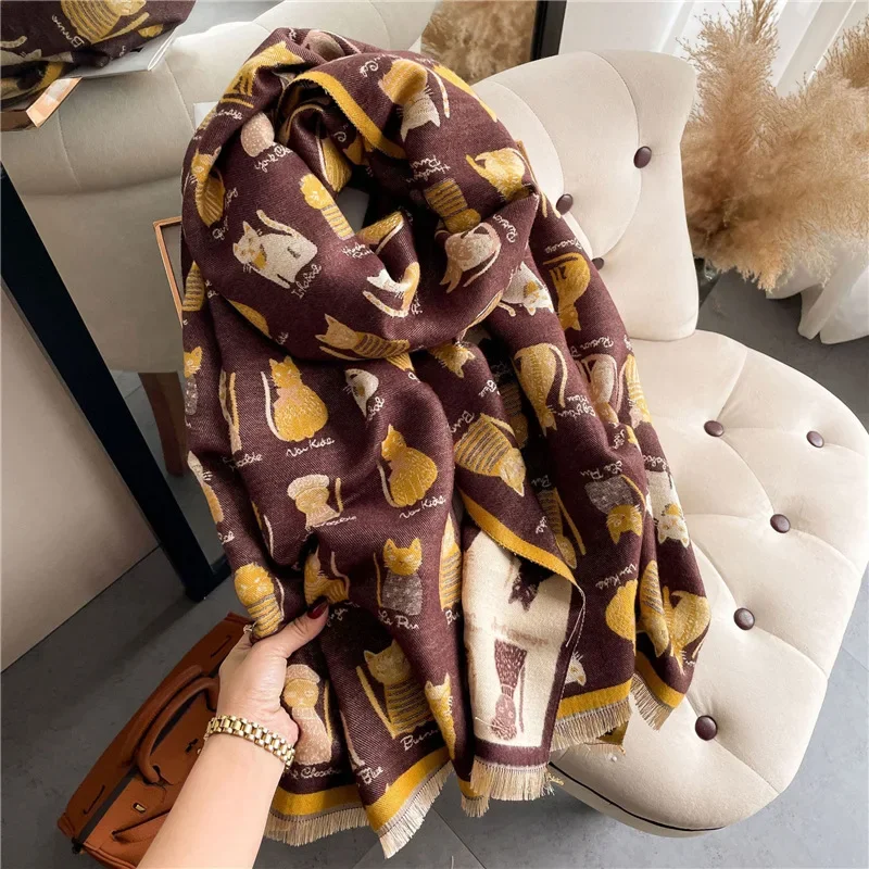 Cute cartoon kitten scarf female student imitation cashmere scarf air conditioner shawl female outside