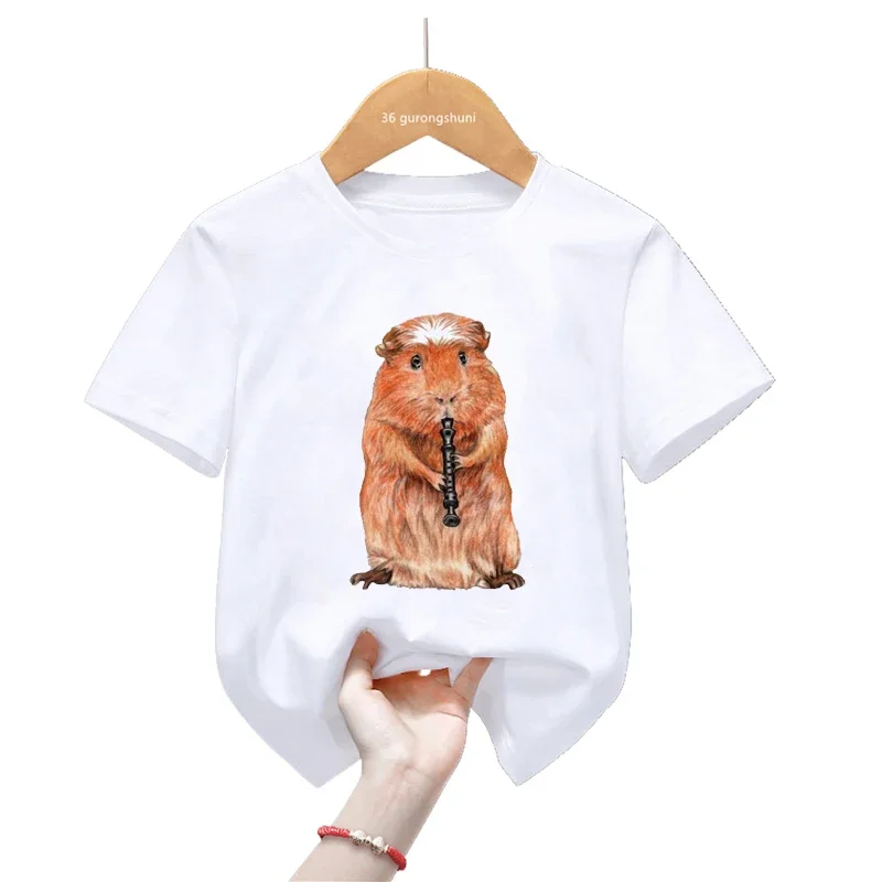 Guinea Pig Love Music Print T Shirt For Girls/Boys Funny Kids Clothes Summer Short Sleeve Tshirt Harajuku Kawaii T-Shirt