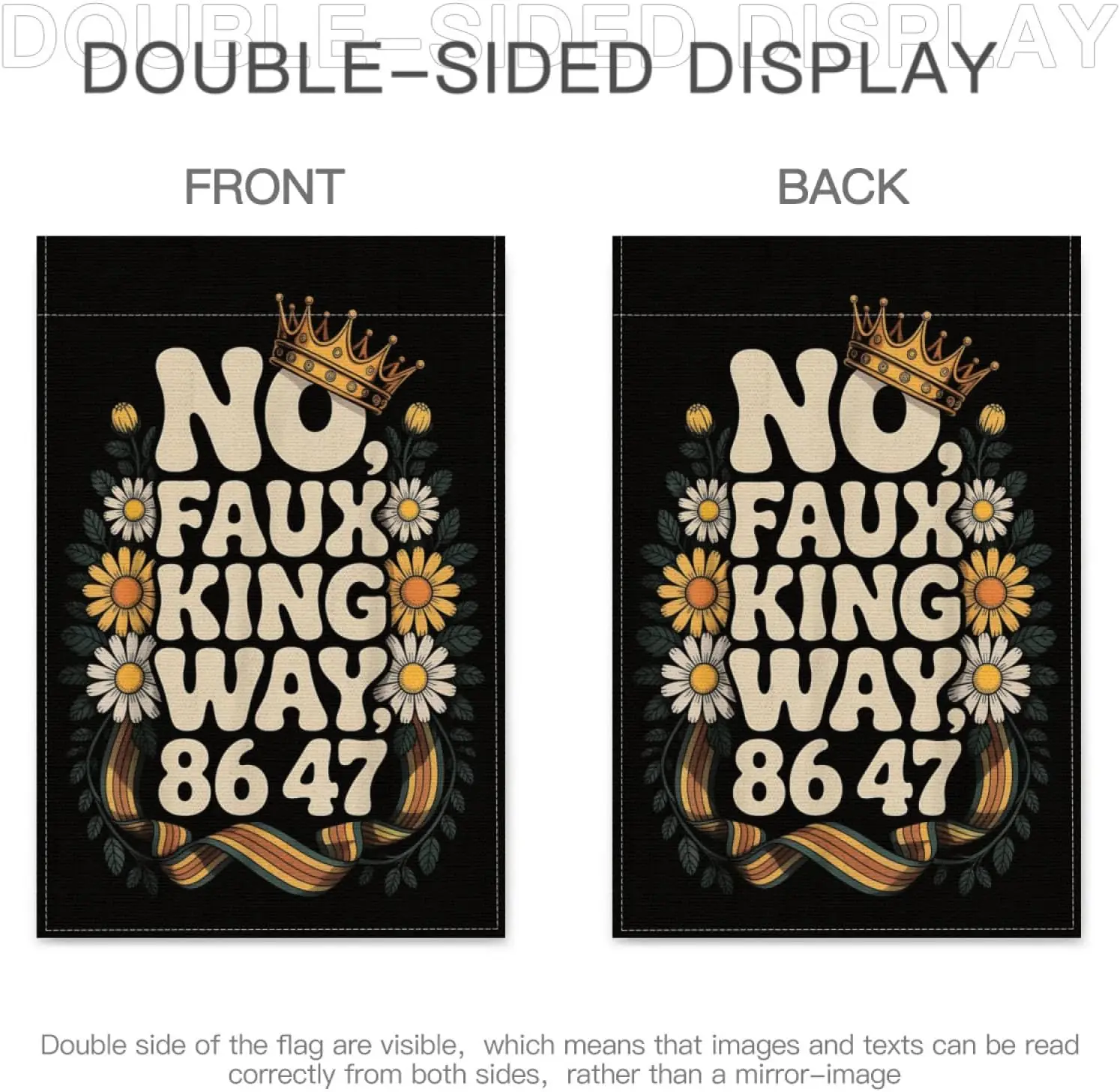 أعلام No Faux King Way 86 47 ياردة للديكور، أعلام حديقة مقاس 12 × 18 بوصة، نسيج مزدوج الجوانب لغرفة النوم والمكتب والأماكن الداخلية والخارجية KZA