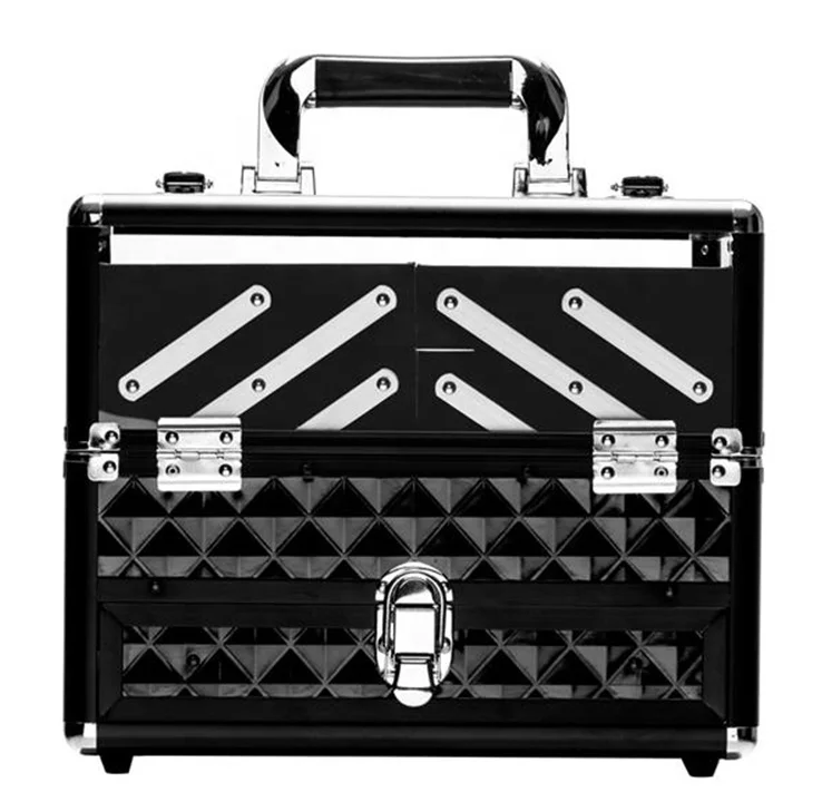 

Acrylic Portable Cosmetic Case, Large Aluminum Makeup Train Box, Black