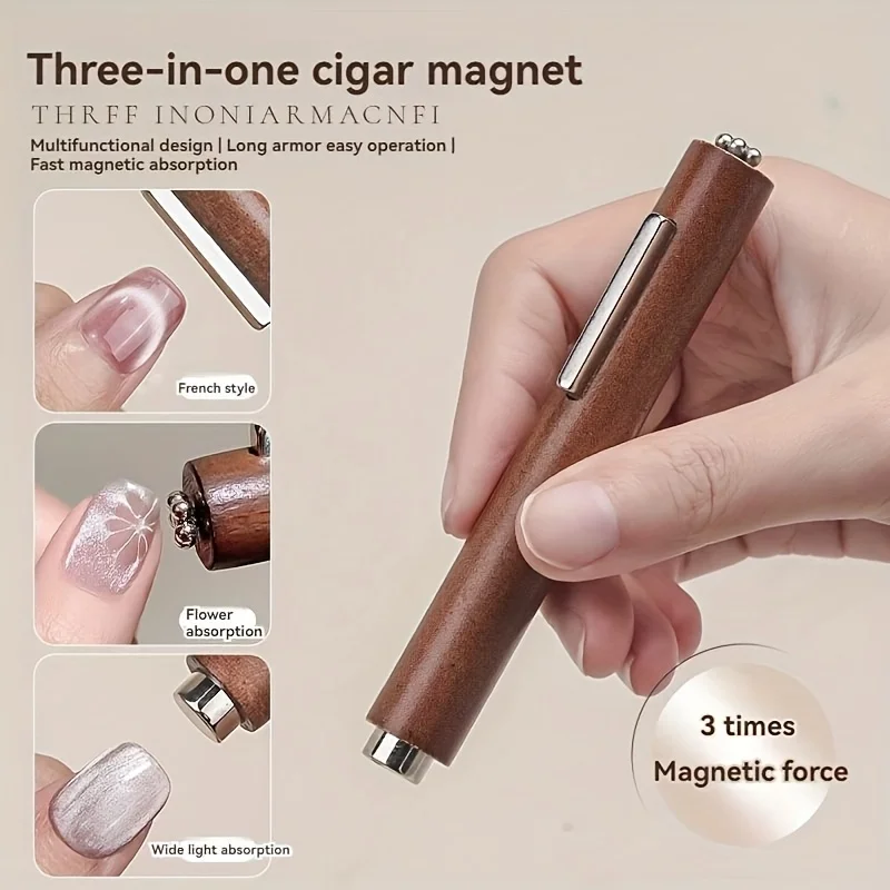 9Pcs Cat Eye Magnet Set with Wooden Handle for Nail Art Heart V Shape Rabbit Petal Hollow Effect Strong Magnetic Styling Tools