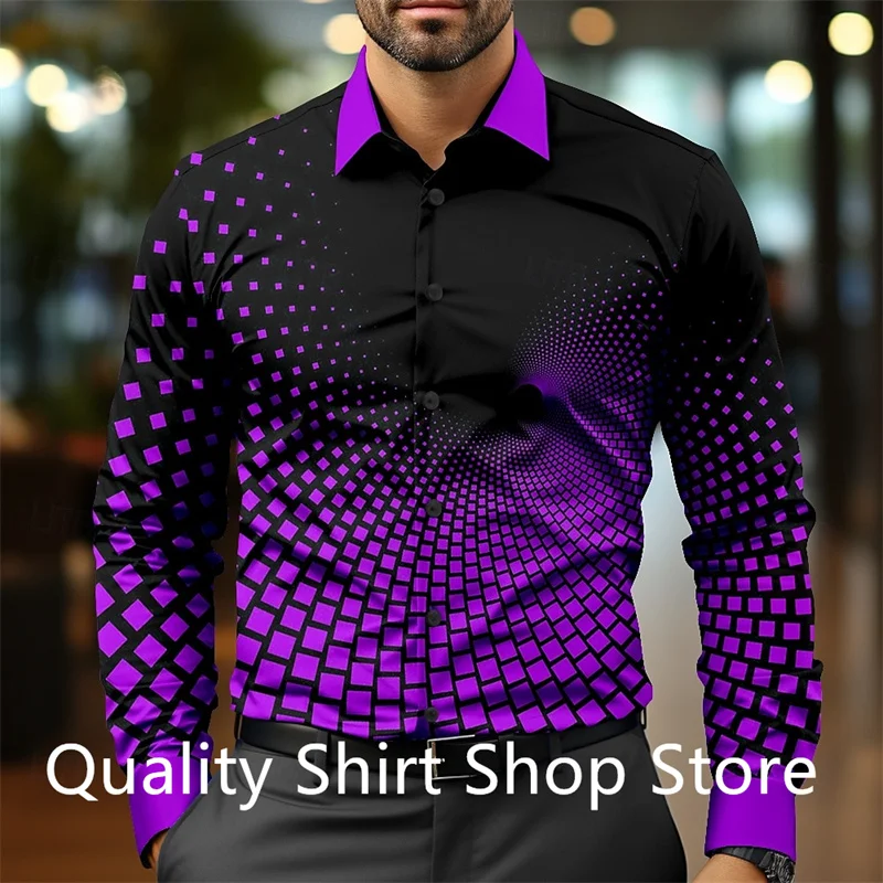 Chemise à manches longues géométrique pour hommes, chemise décontractée formelle, chemise à boutons, affaires quotidiennes, quatre niveaux, bouton UR, 3D, nouveau, 2024