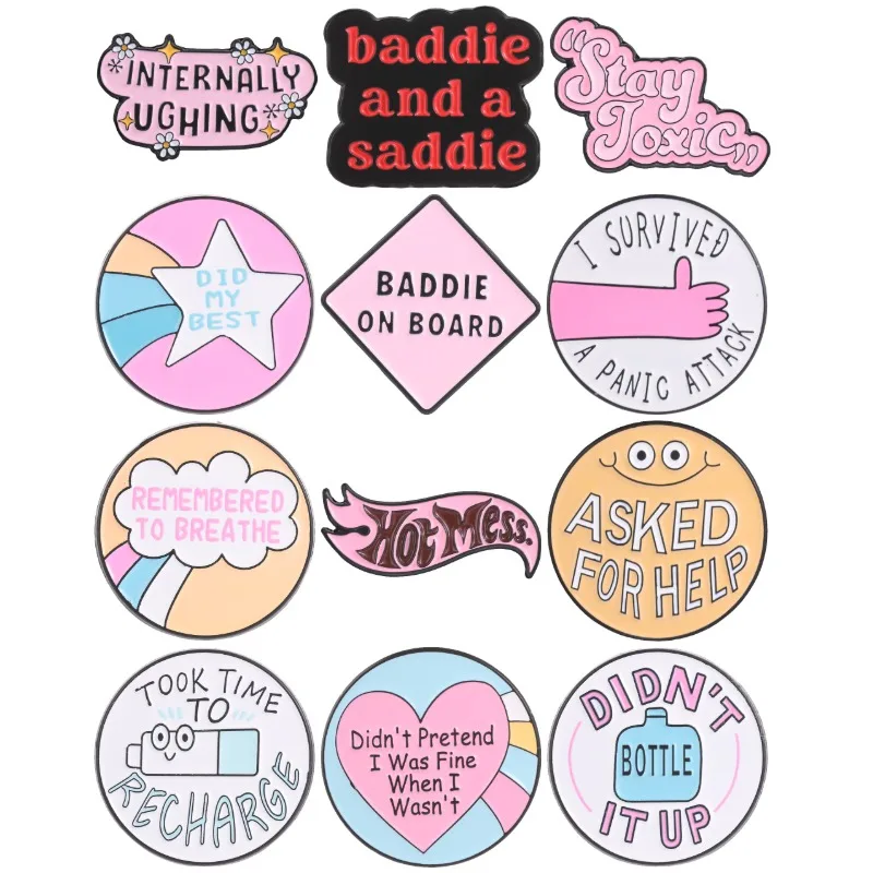BADDIE ON BOARD Enamel Pins Hot Mess Did My Best Brooch Remembered To Breathe Stay Toxic Badge Took Time To Recharge Jewelry