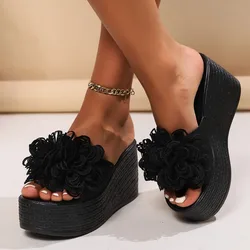 2024 Wedges Sandals Women Slippers Summer Beach Platform Shoes Flower Slippers Women High Heel Slippers Women Fashion