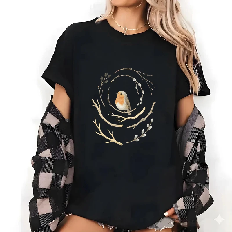 Bird T-Shirt Nature Bird Lover Gift Shirt Summer Unisex Loose Casual Plus Size Graphic Tee Men's Women's Top Elegant Casual Tees