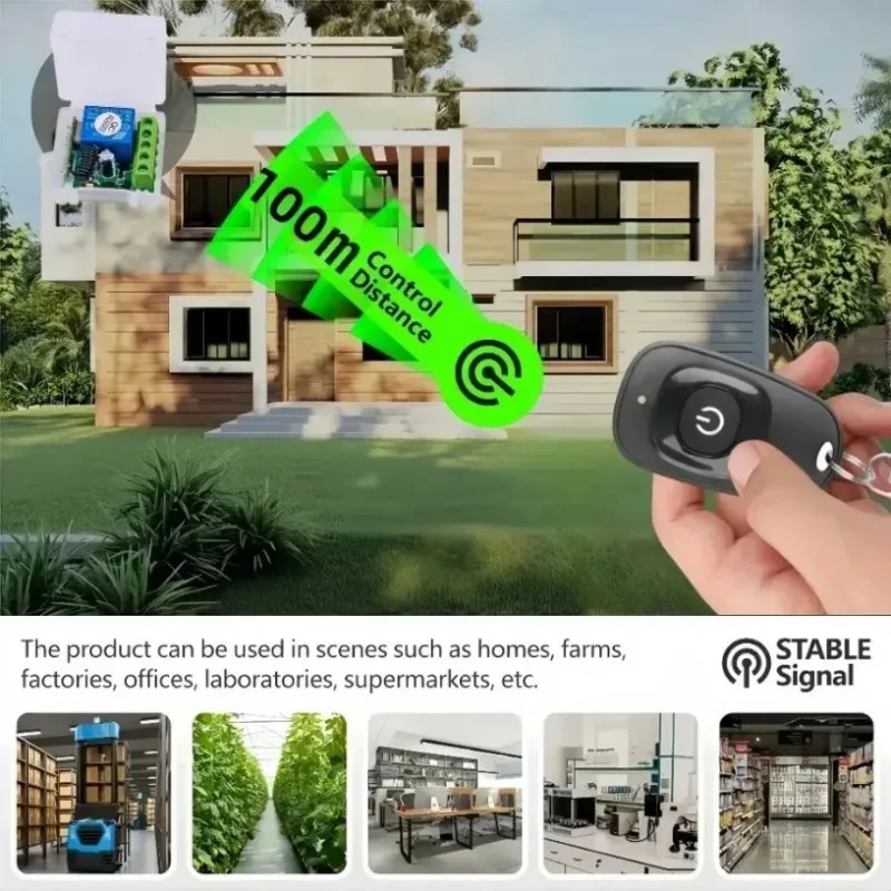 Mini 433MHz RF Wireless Remote Switch 1 Channel Relay Receiver Module 2 Transmitters 100M for DIY Home Light Garage Door Control
