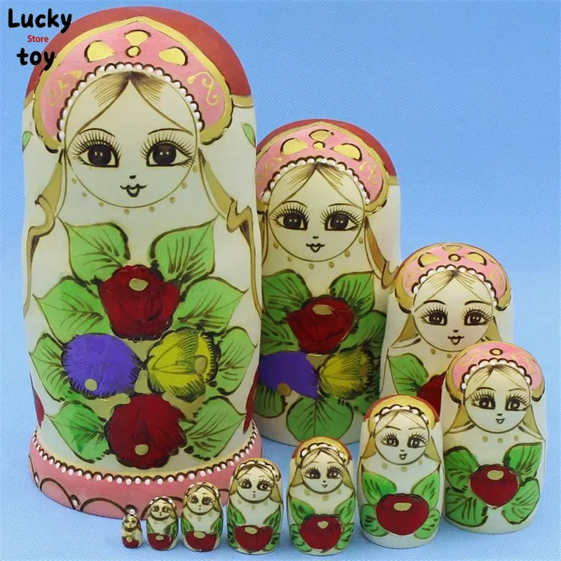 

Mnotht 10pcs Dry Basswood Russian Nesting Dolls Formaldehydeless Green Heathy Wooden Matryoshka Doll Education DIY Toys L30