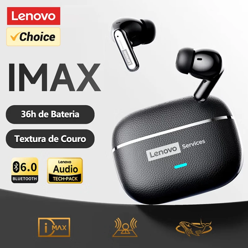 Fones de Ouvido Sem Fio Lenovo LE208 Bluetooth V6.0 HIFI com Textura de Couro, Headset para Jogos com Microfone e Fones de Ouvido para Música