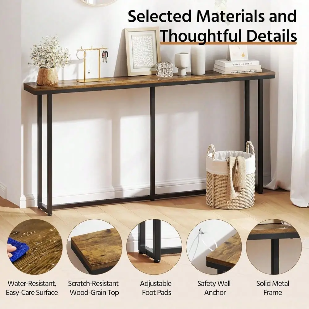 

Console Table With Sturdy Metal Frame, 71 Inch Extra Long Entryway Sofa Table For Behind Couch, Hallway, Living Room, Rustic Br
